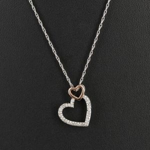 Diamond & Gold Heart Pendant 💛 18" Sterling Silver 925 Necklace